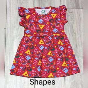 Toddler Girls Cotton  Dress–Red Geometric Print, Ruffle Sleeves, NWOT Casual